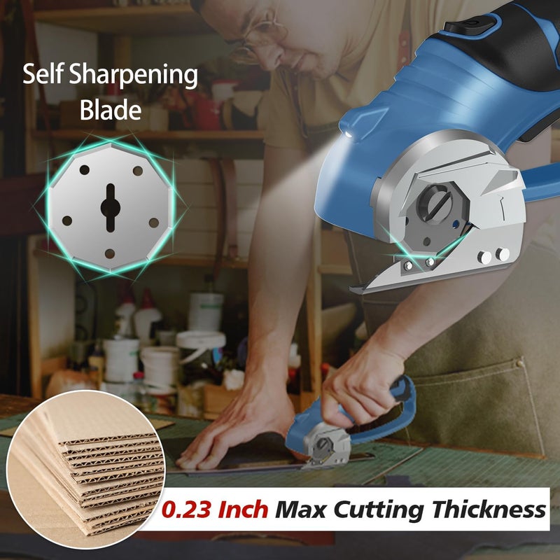Mershca Cordless Electric Scissors, 4V Rechargeable Box Cutter & Cardboard Cutter with Titanium Blade, LED Light, Safety Lock - Rotary Cutter for Fabric, Leather, Carpet, Plastic, Crafting, Sewing(Slate Blue) - Image 2